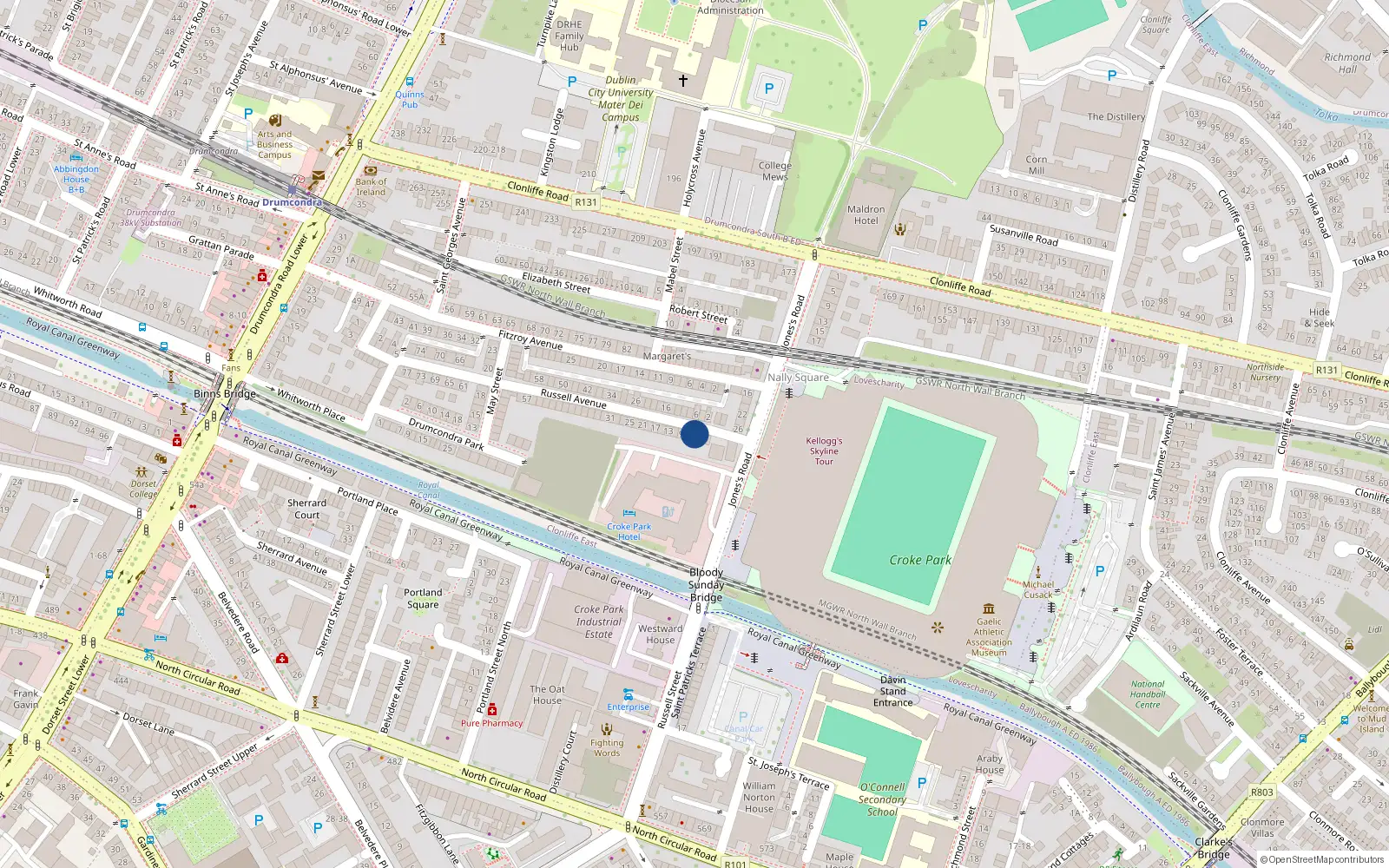 Overhead map showing the location of 5 Russell Avenue, Dublin 3