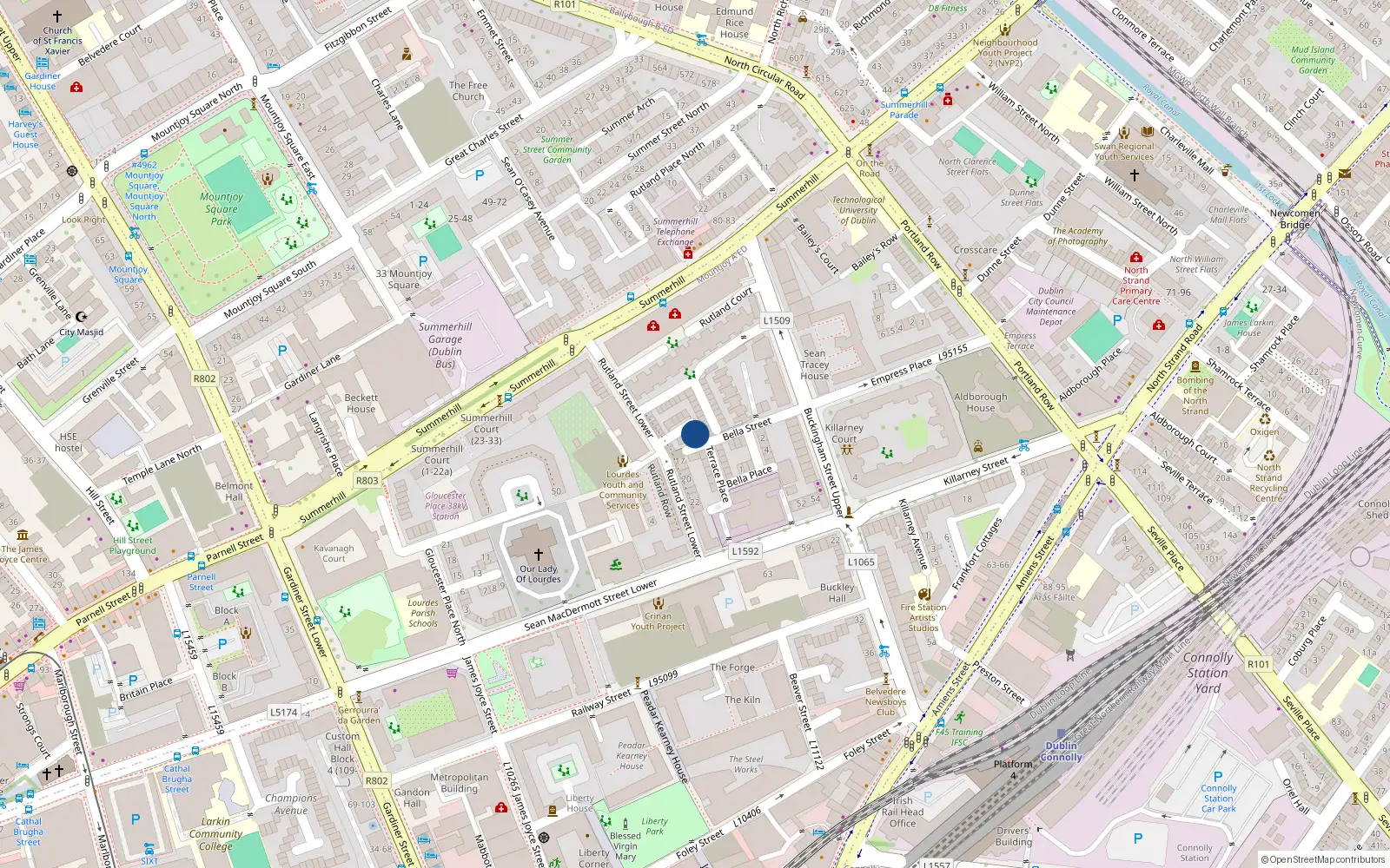 Overhead map showing the location of 5 Rutland Cottages, Dublin 1