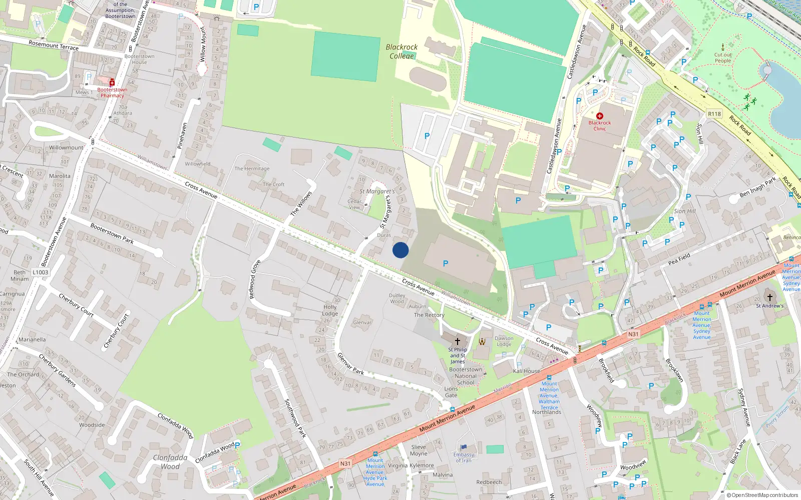 Overhead map showing the location of 5 Saint James, Cross Avenue, Blackrock