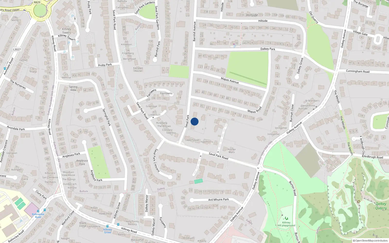 Overhead map showing the location of 5 Saval Grove, Dalkey, Dublin