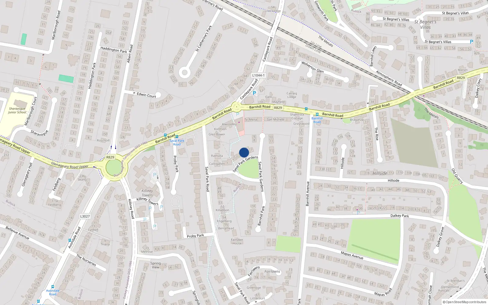 Overhead map showing the location of 5 Saval Park Gardens, Dalkey