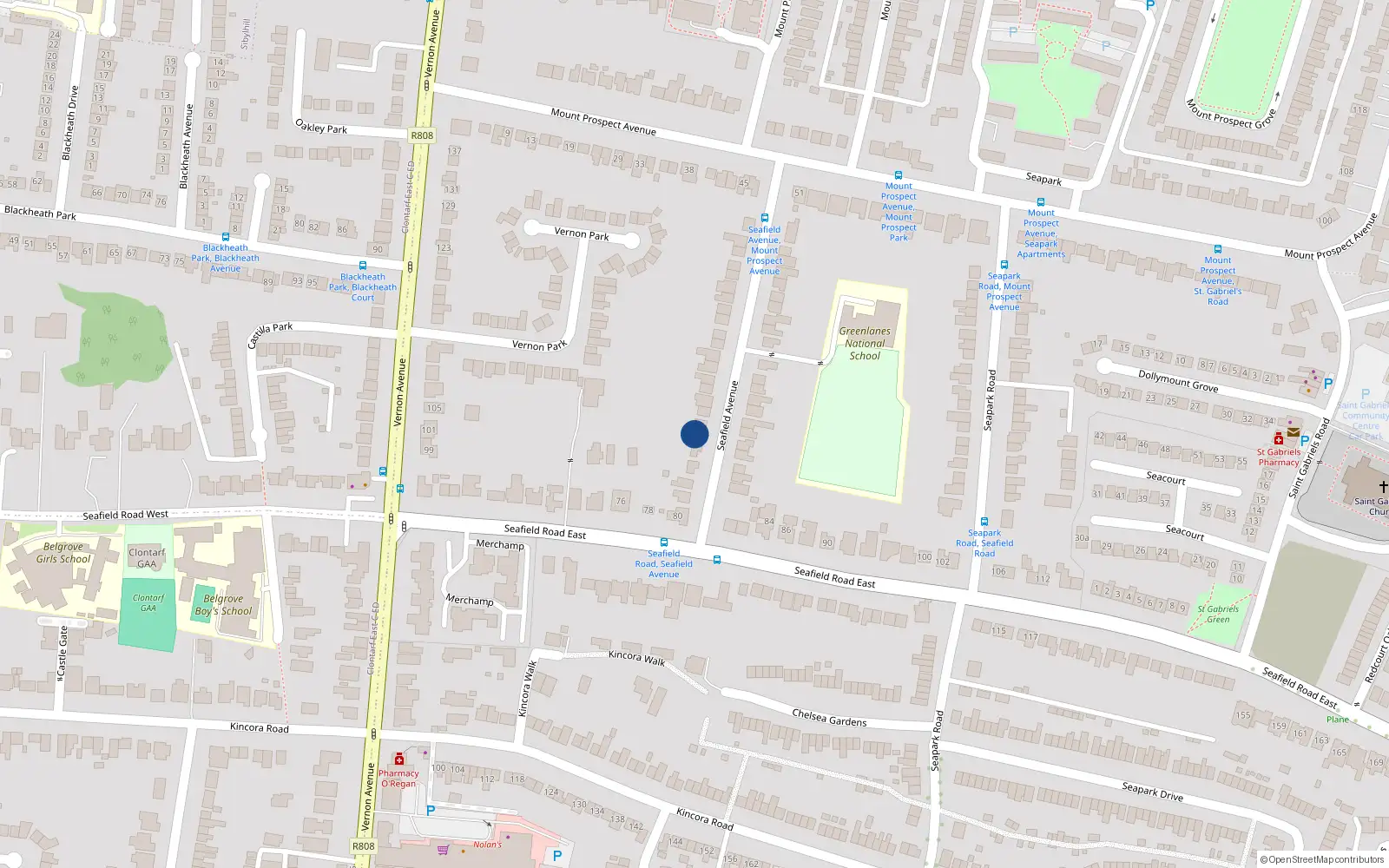 Overhead map showing the location of 5 Seafield Avenue, Dublin 3