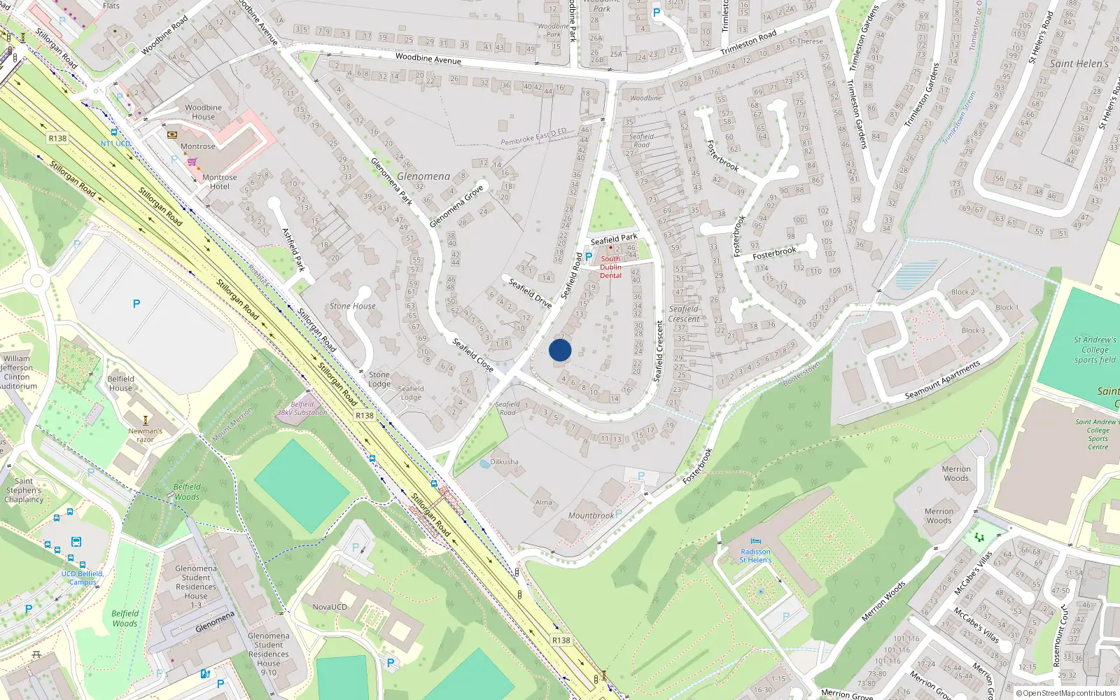 Overhead map showing the location of 5 Seafield Road, Blackrock, Dublin
