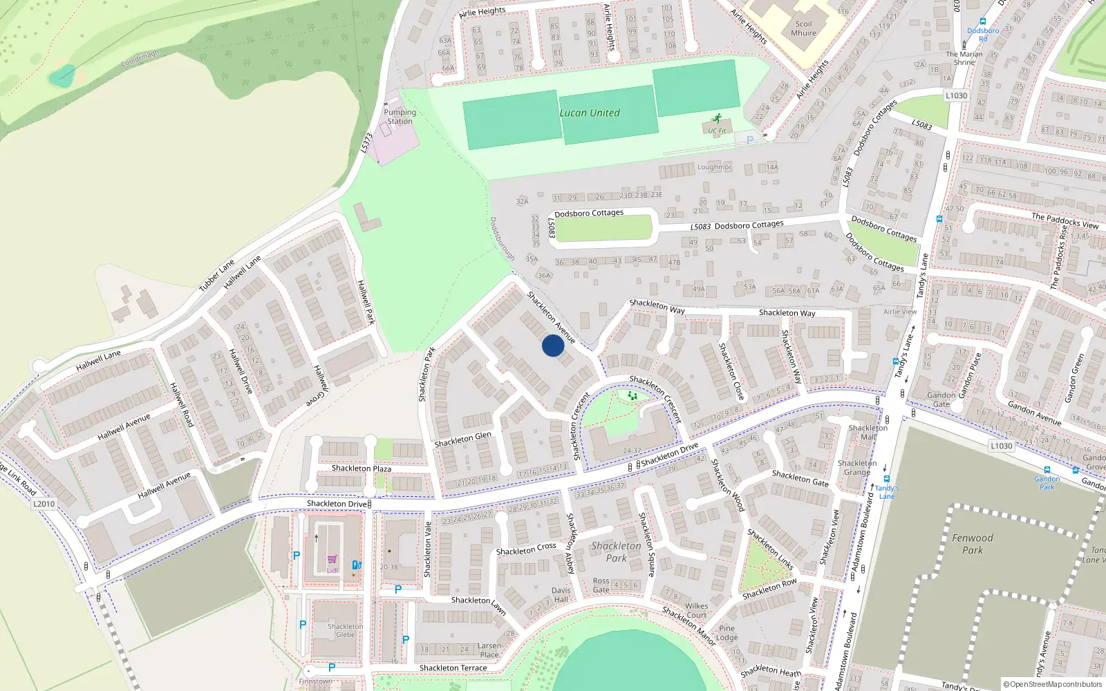 Overhead map showing the location of 5 Shackleton Avenue, Lucan