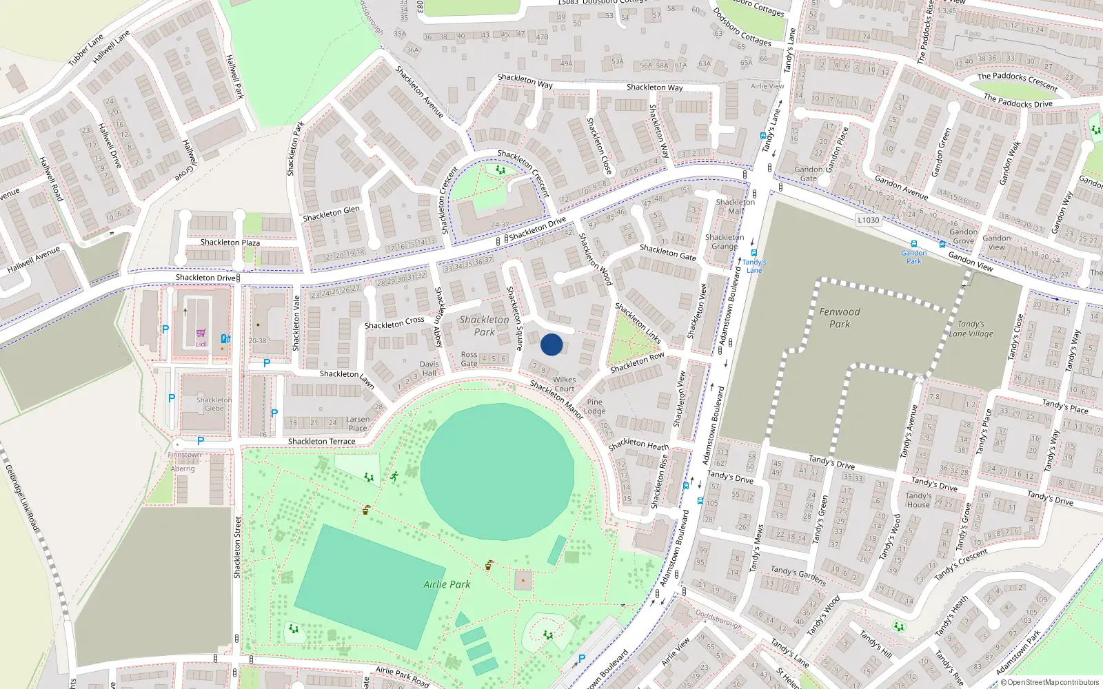 Overhead map showing the location of 5 Shackleton Glade, Shackleton Park, Lucan