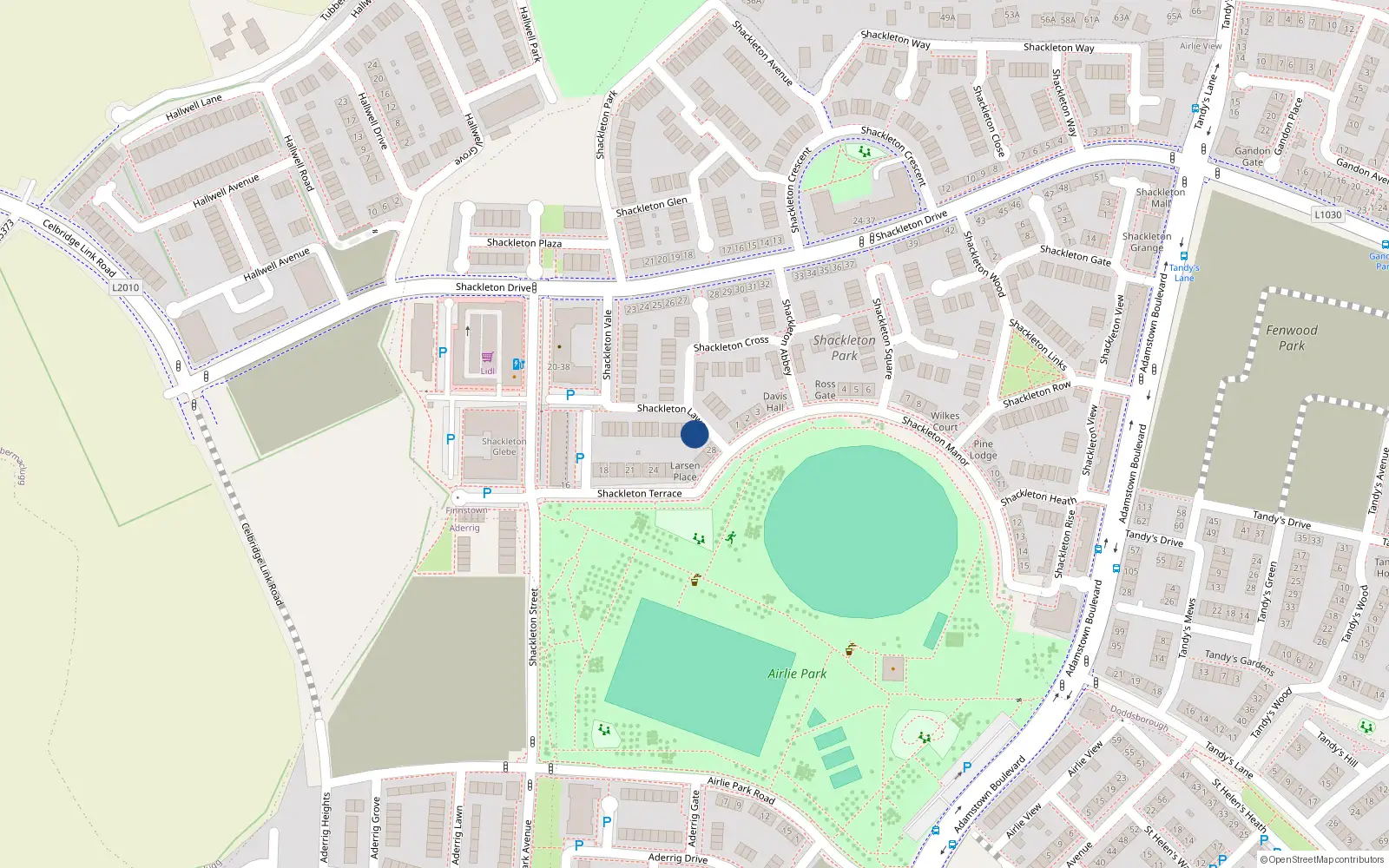Overhead map showing the location of 5 Shackleton Lawn, Finnstown