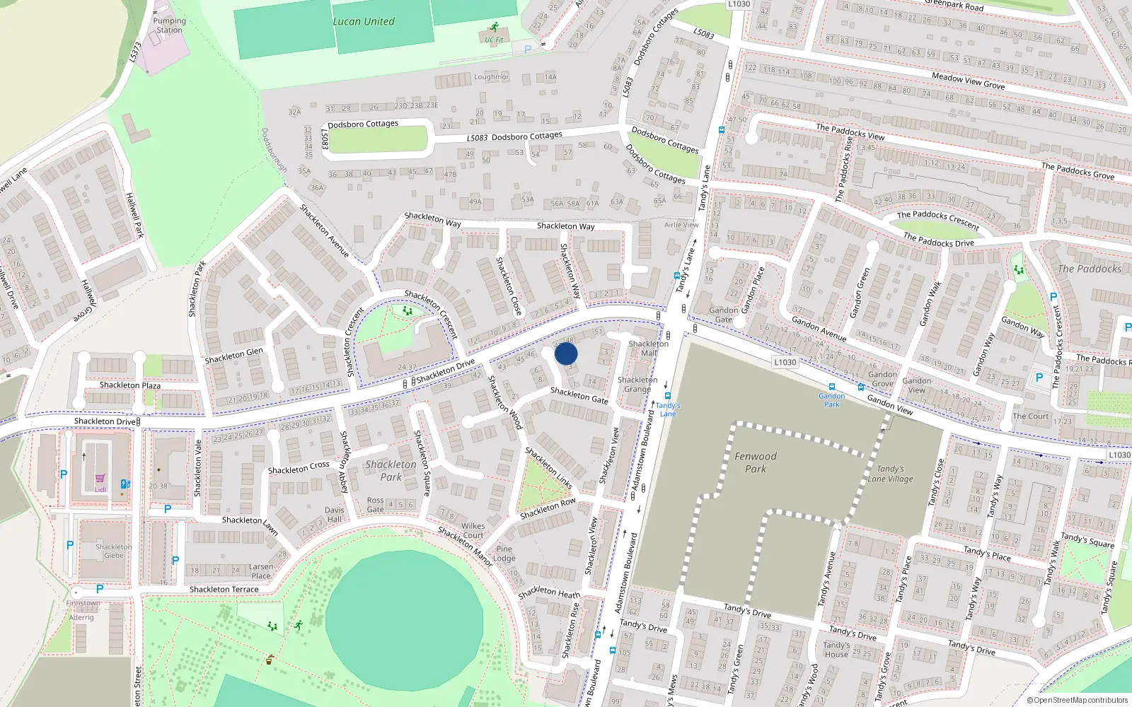 Overhead map showing the location of 5 Shackleton Lodge, Lucan