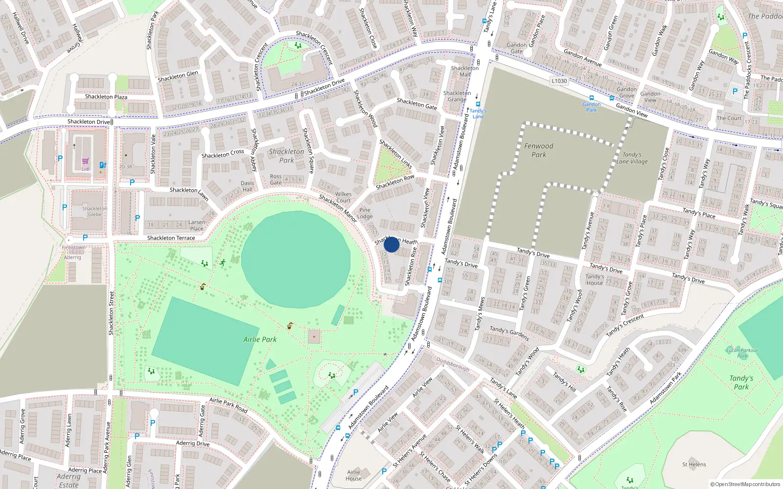 Overhead map showing the location of 5 Shackleton Heath, Finnstown