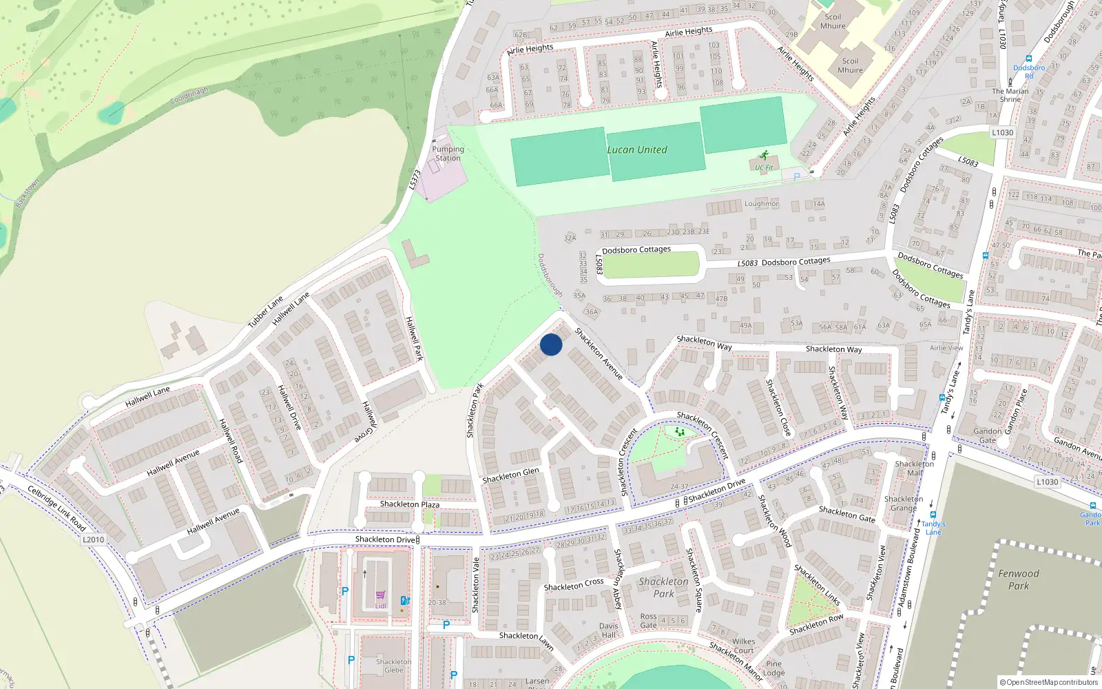 Overhead map showing the location of 5 Shackleton Park, Lucan