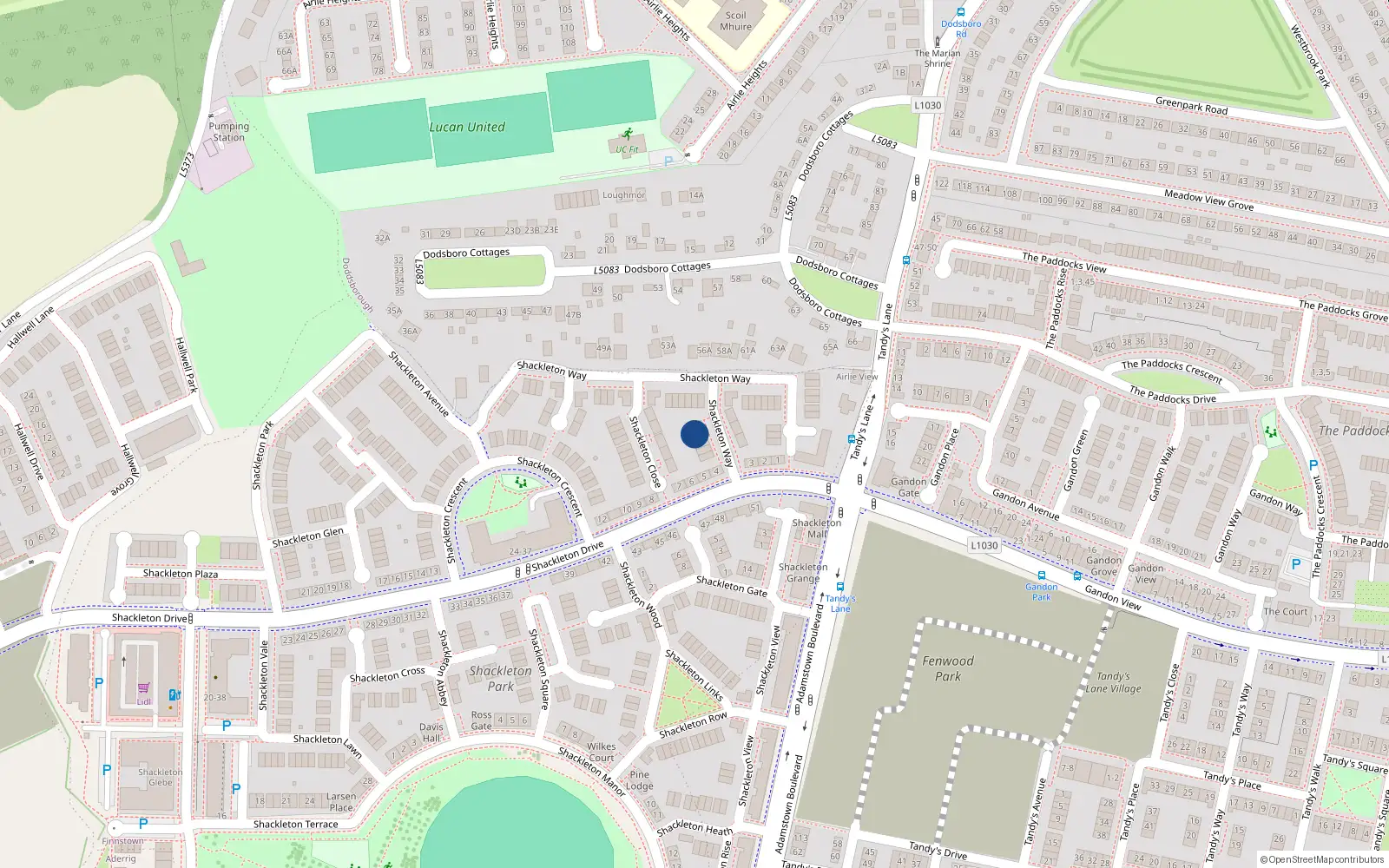 Overhead map showing the location of 5 Shackleton Place, Lucan