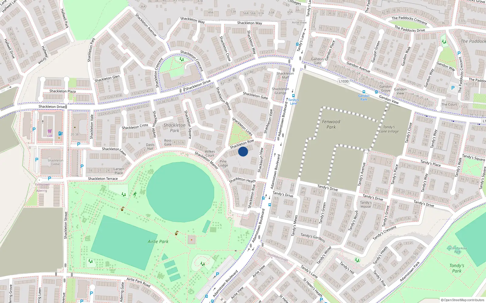 Overhead map showing the location of 5 Shackleton Row, Shackleton Park, Lucan