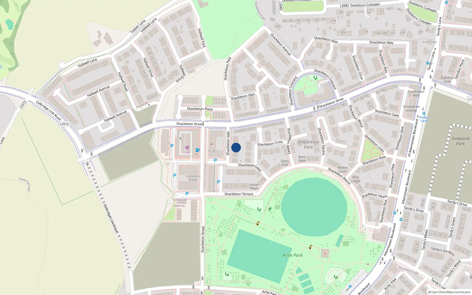 Overhead map showing the location of 5 Shackleton Vale, Lucan