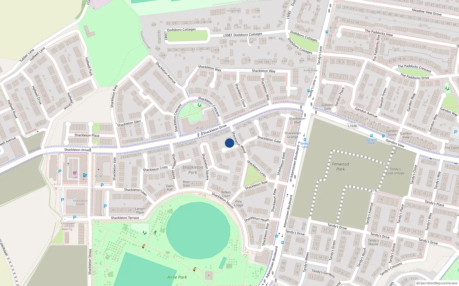 Overhead map showing the location of 5 Shackleton Wood, Shackleton Park, Lucan