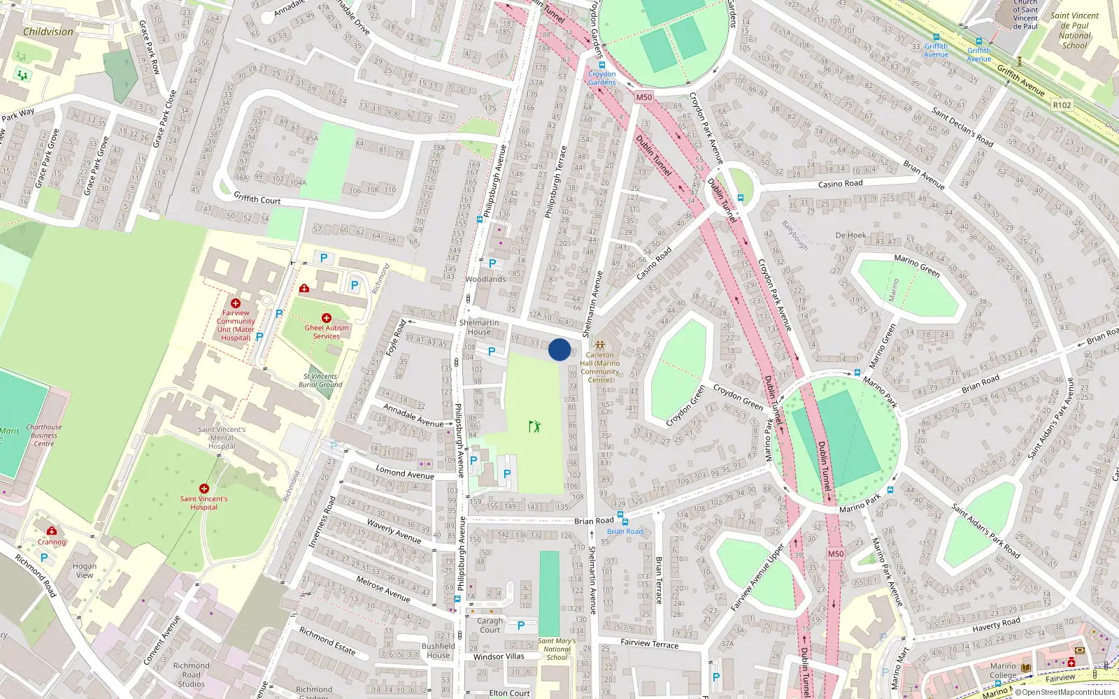 Overhead map showing the location of 5 Shellmartin Terrace, Fairview, Dublin 3