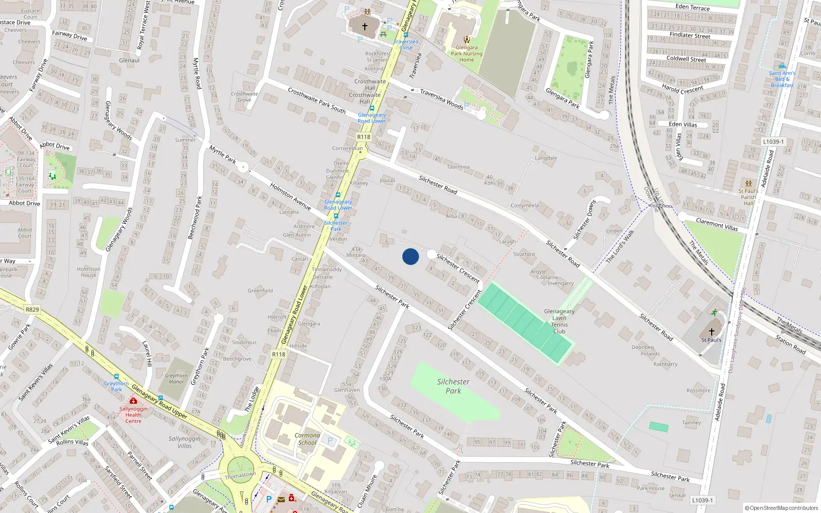 Overhead map showing the location of 5 Silchester Crescent, Glenageary, Dublin
