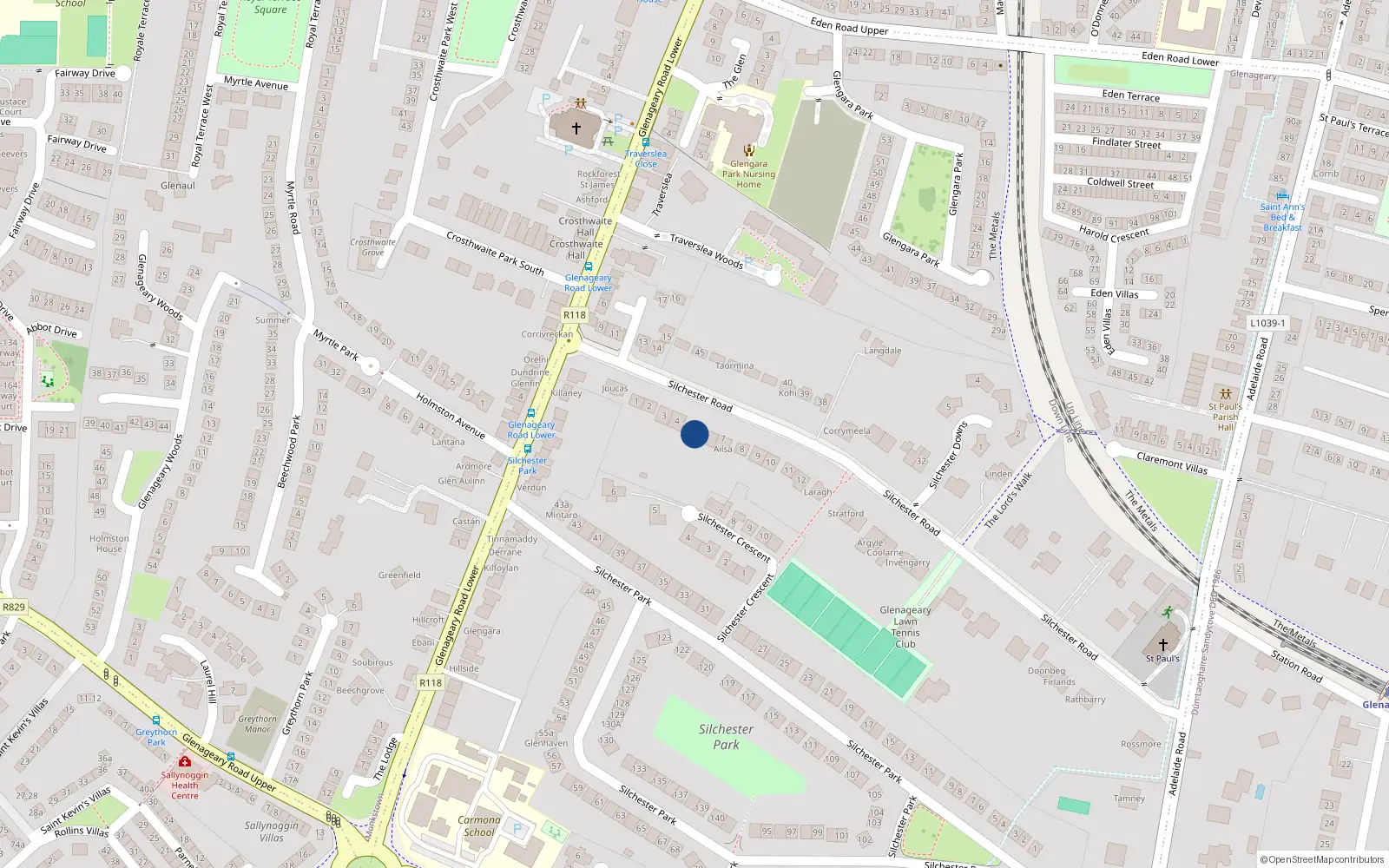 Overhead map showing the location of 5 Silchester Road, Glenageary, Dublin