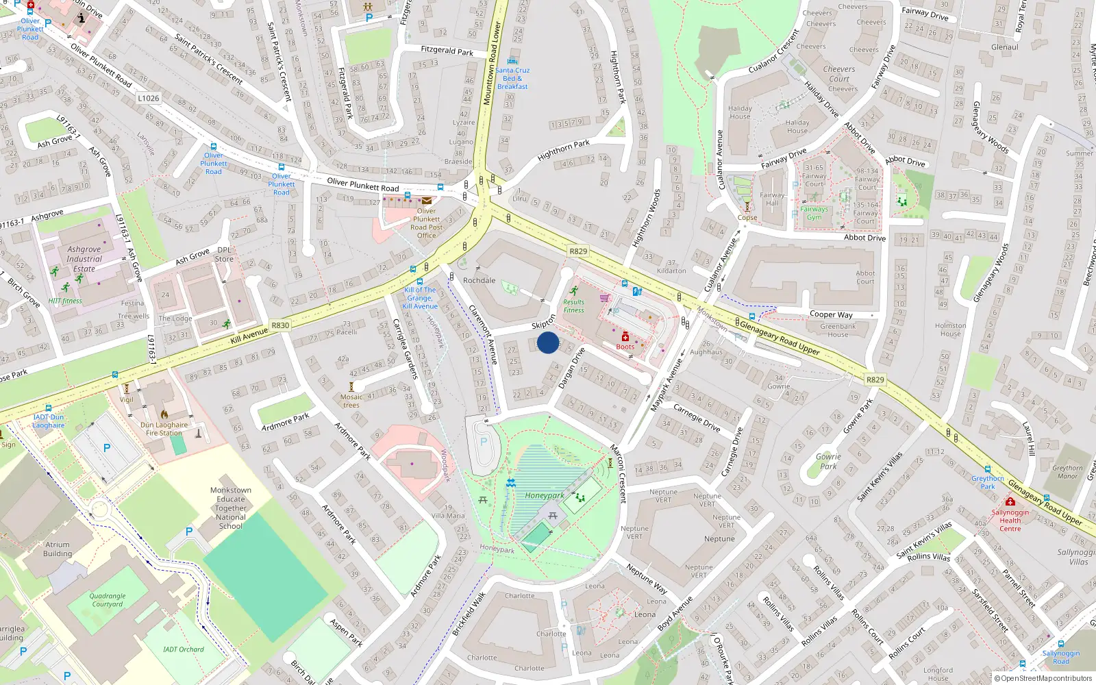 Overhead map showing the location of 5 Skipton, Dún Laoghaire