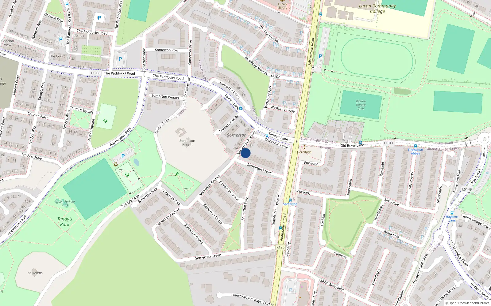 Overhead map showing the location of 5 Somerton Avenue, Finnstown