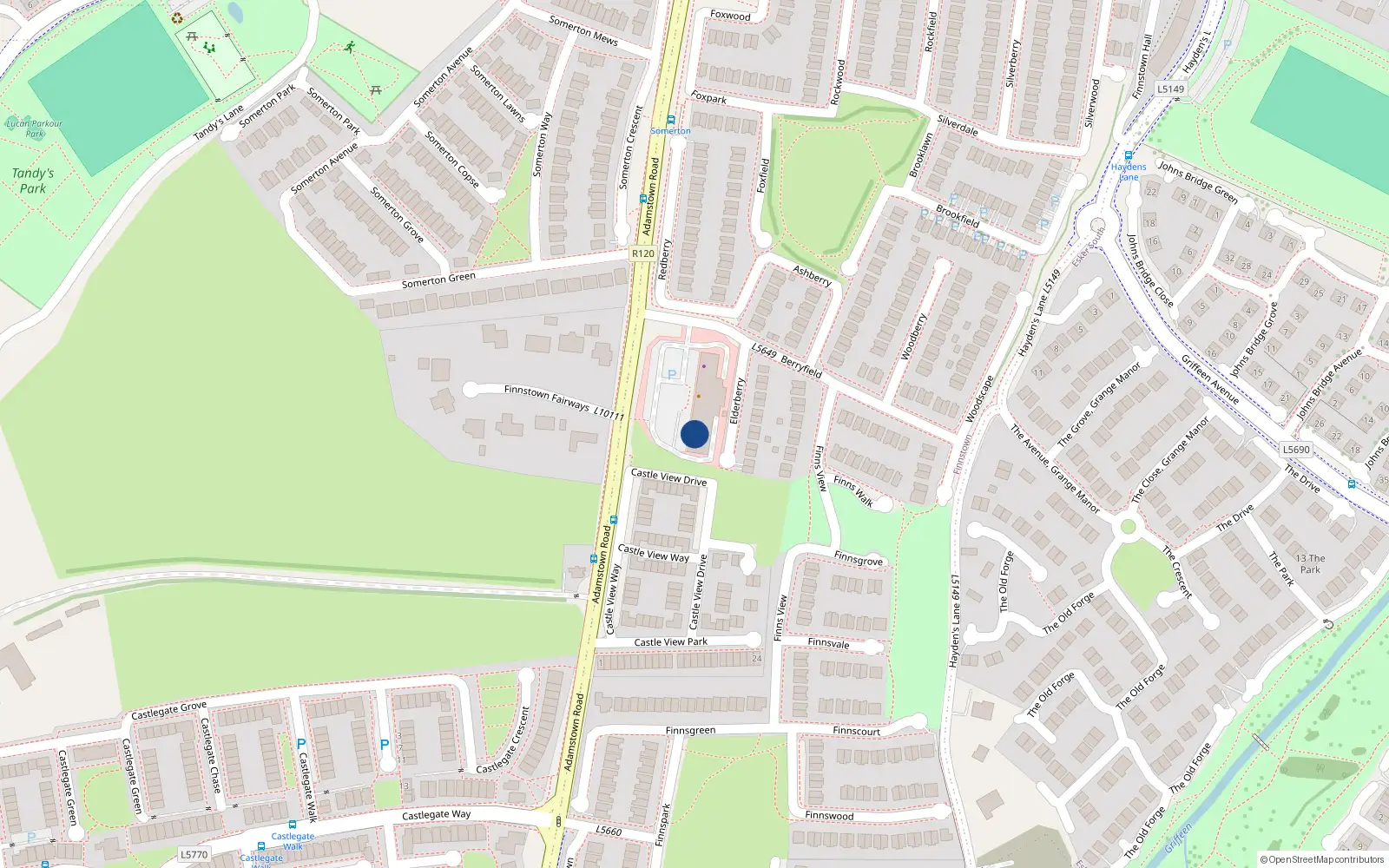 Overhead map showing the location of 5 Somerton Crescent, Lucan