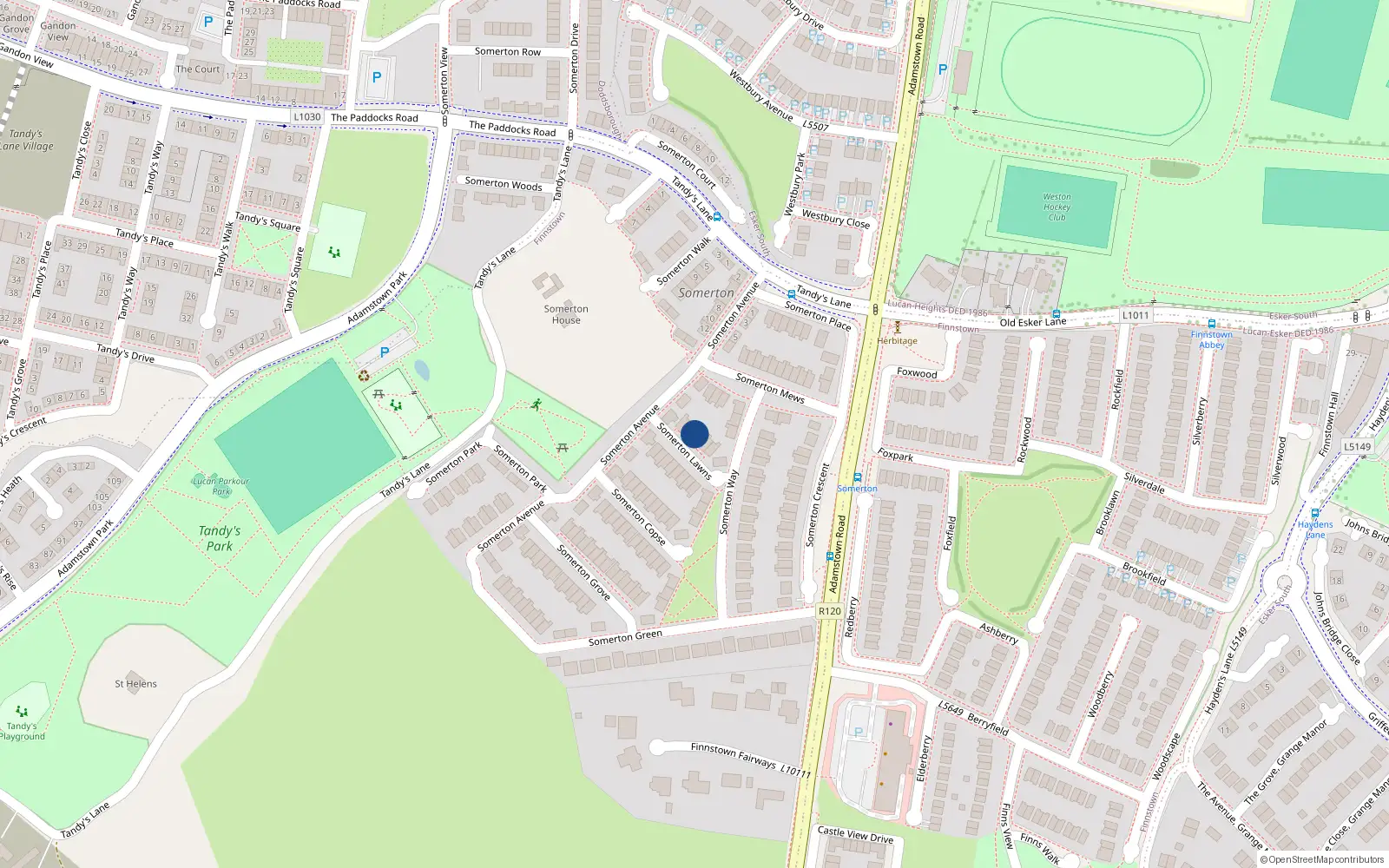 Overhead map showing the location of 5 Somerton Lawns, Lucan