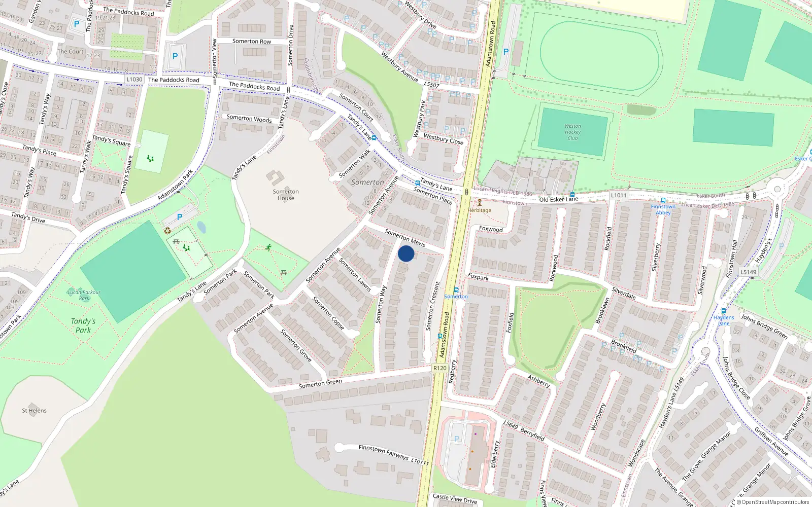 Overhead map showing the location of 5 Somerton Mews, Finnstown