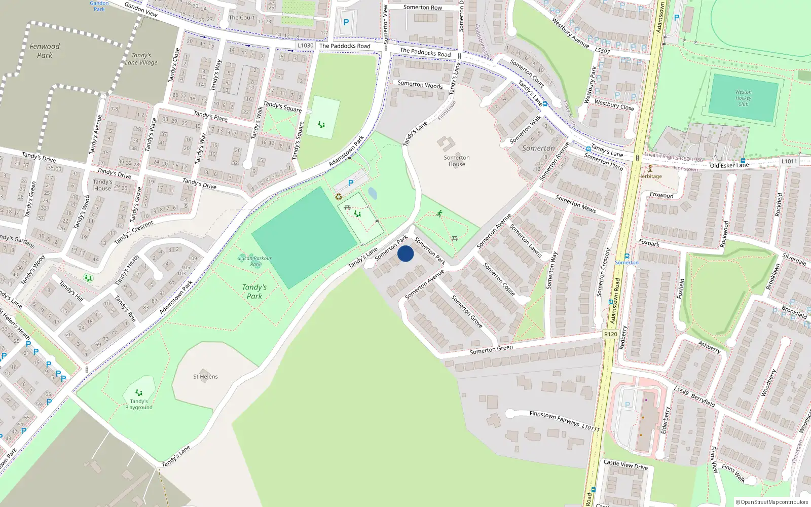 Overhead map showing the location of 5 Somerton Park, Lucan