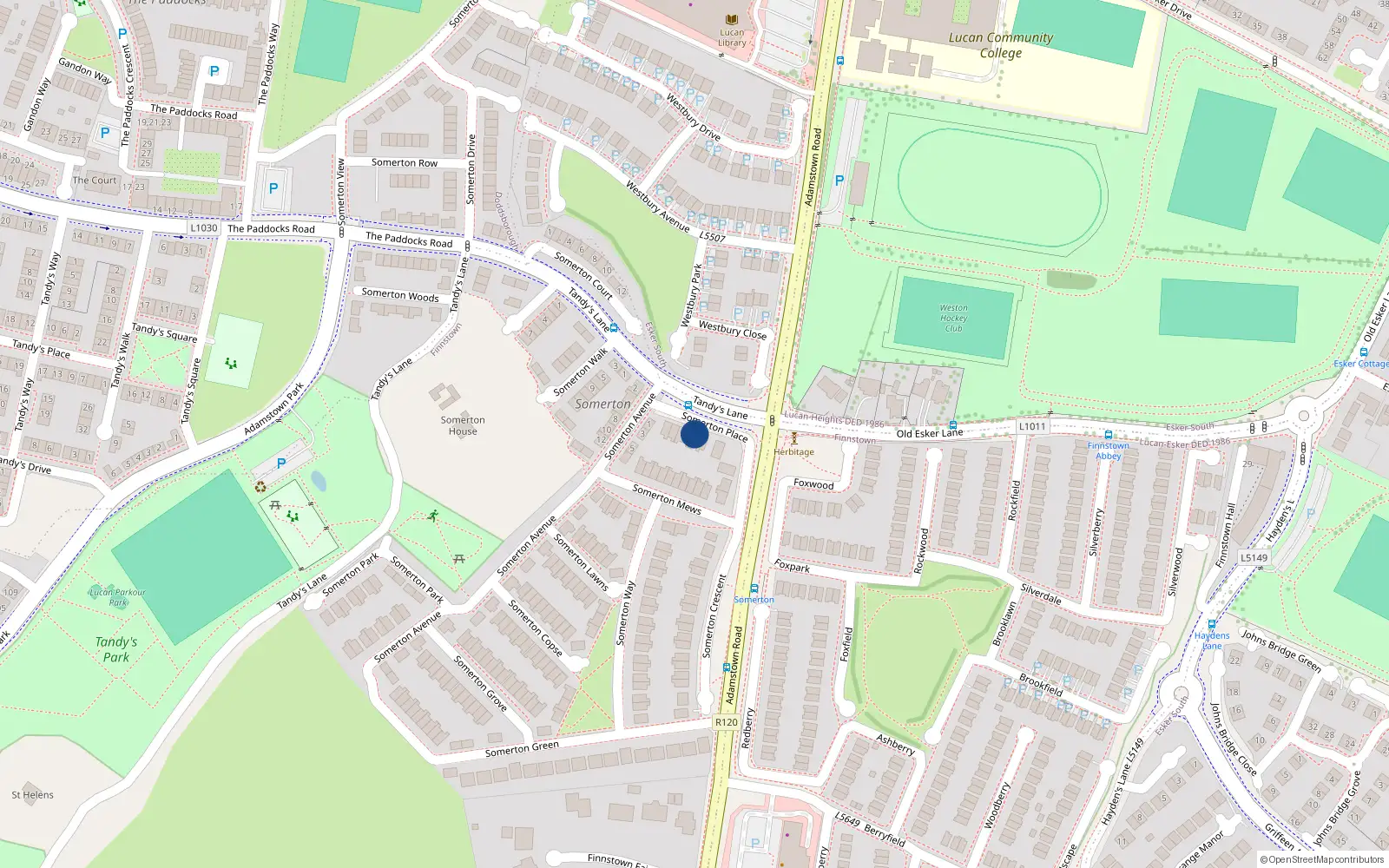 Overhead map showing the location of 5 Somerton Place, Lucan