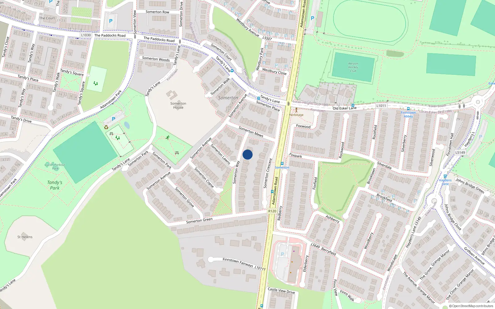 Overhead map showing the location of 5 Somerton Way, Finnstown