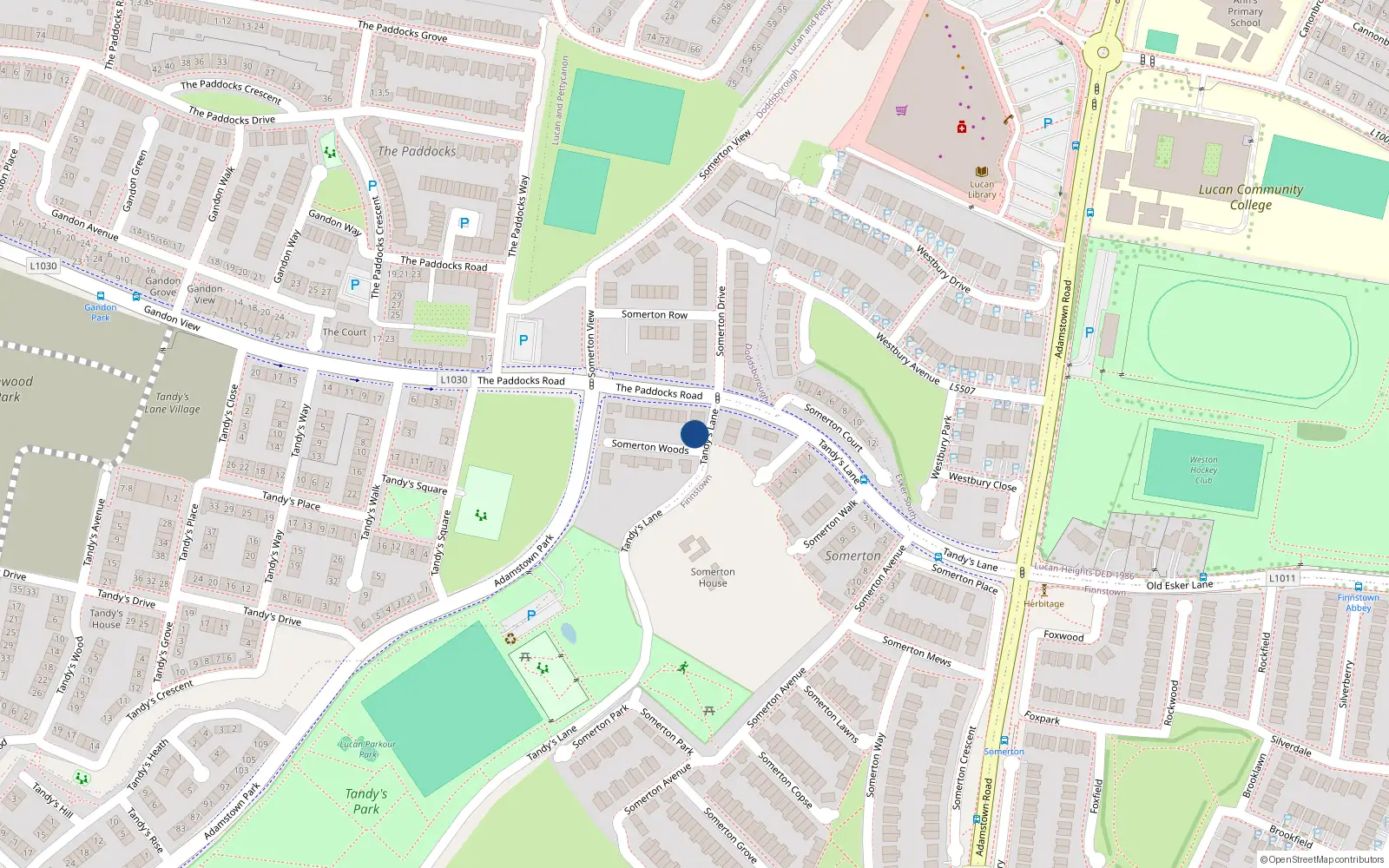 Overhead map showing the location of 5 Somerton Woods, Lucan