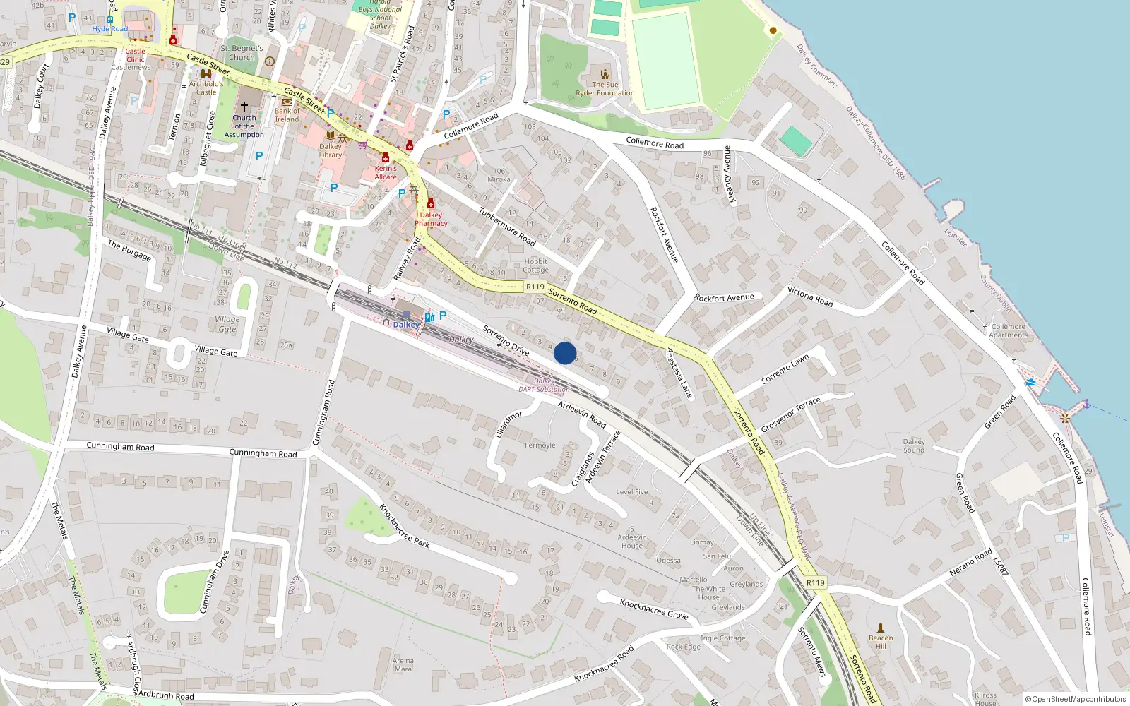 Overhead map showing the location of 5 Sorrento Drive, Co Dublin