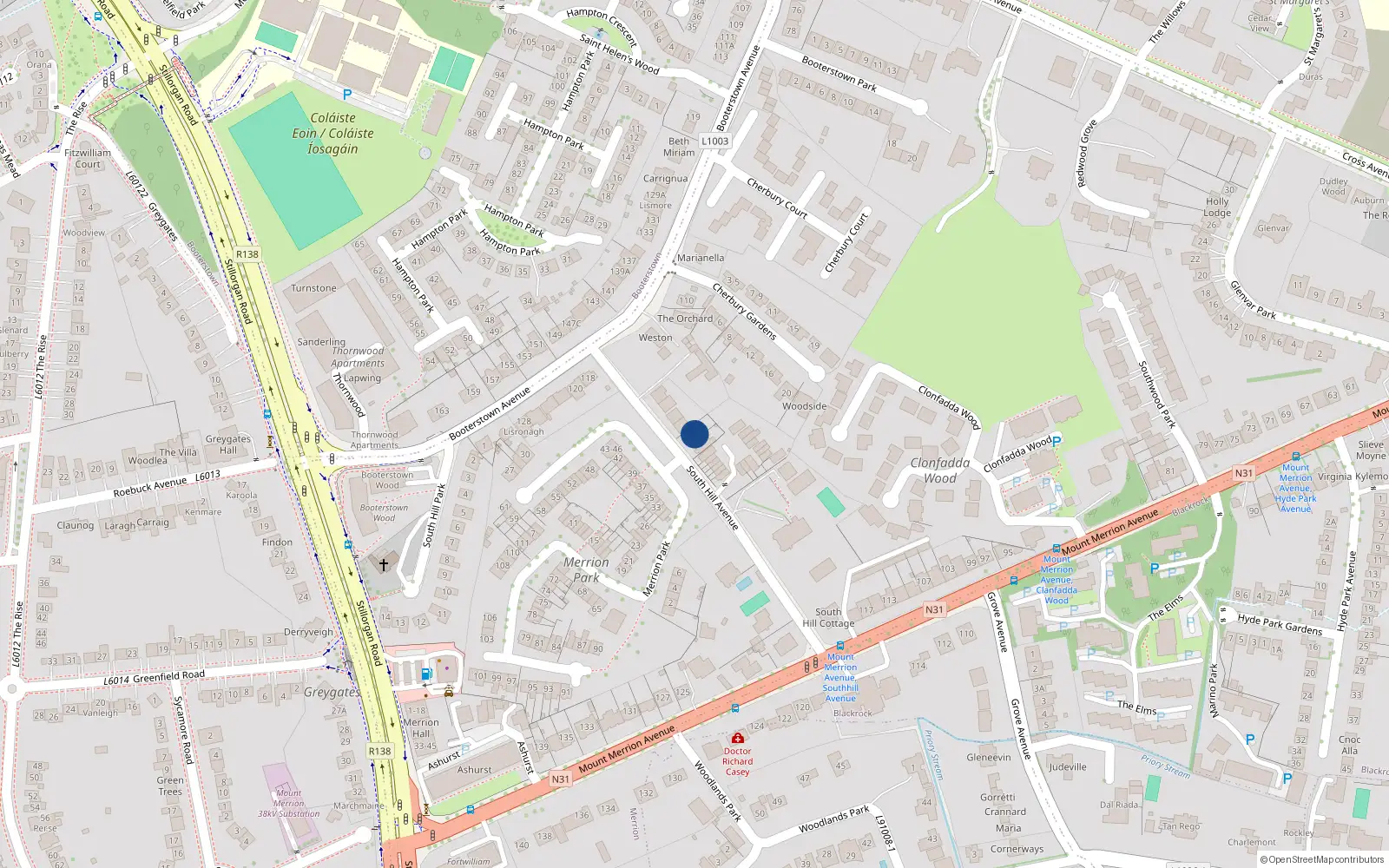 Overhead map showing the location of 5 South Hill Avenue, Blackrock