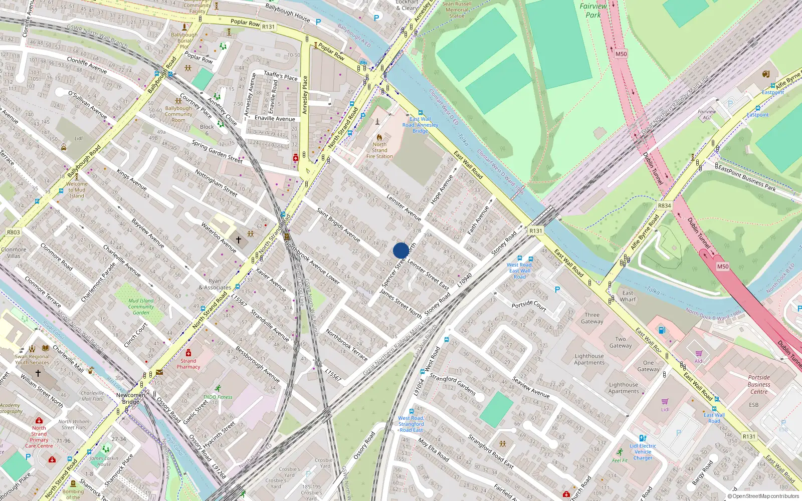 Overhead map showing the location of 5 Spencer Street, North Strand, Dublin 3