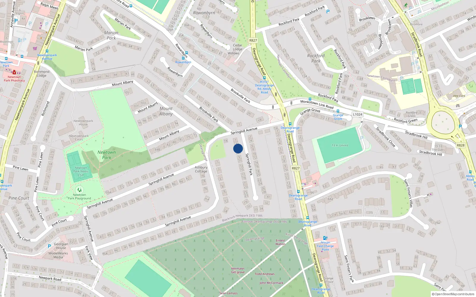 Overhead map showing the location of 5 Springhill Park, Blackrock, Dublin