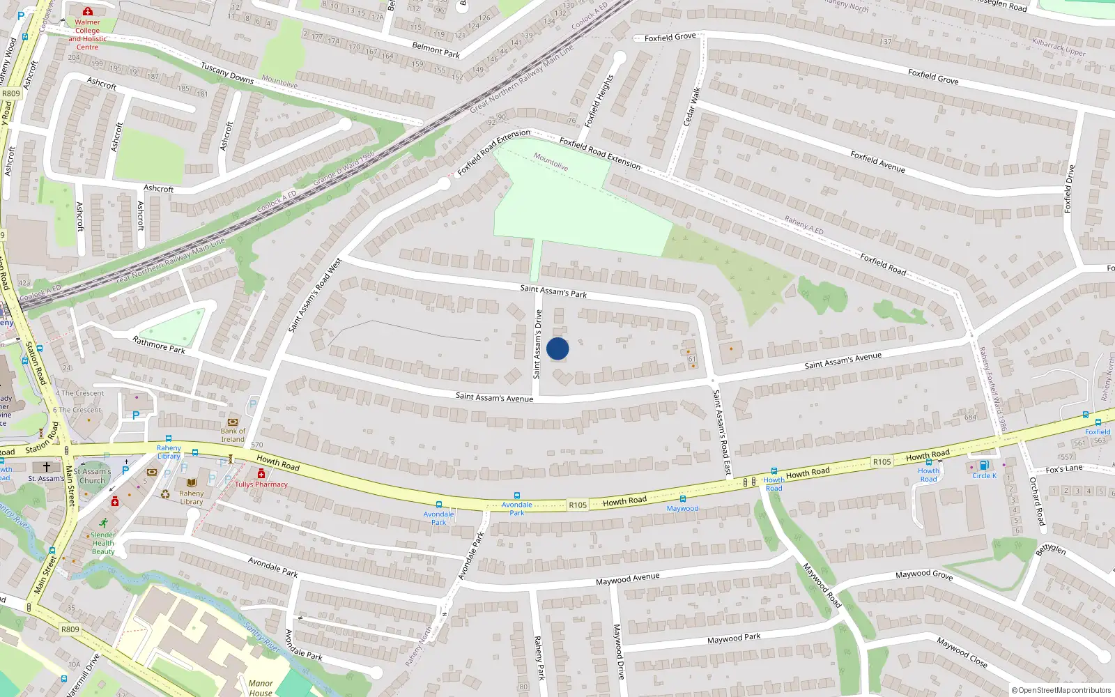 Overhead map showing the location of 5 St Assams Drive, Raheny, Dublin 5