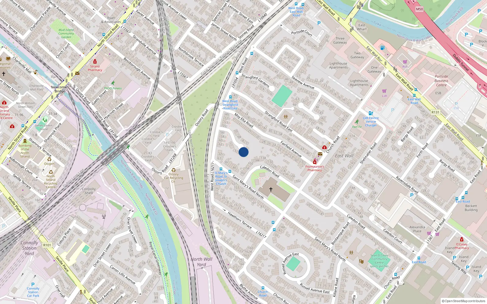 Overhead map showing the location of 5 St Barnabas Gardens, East Wall, Dublin 3