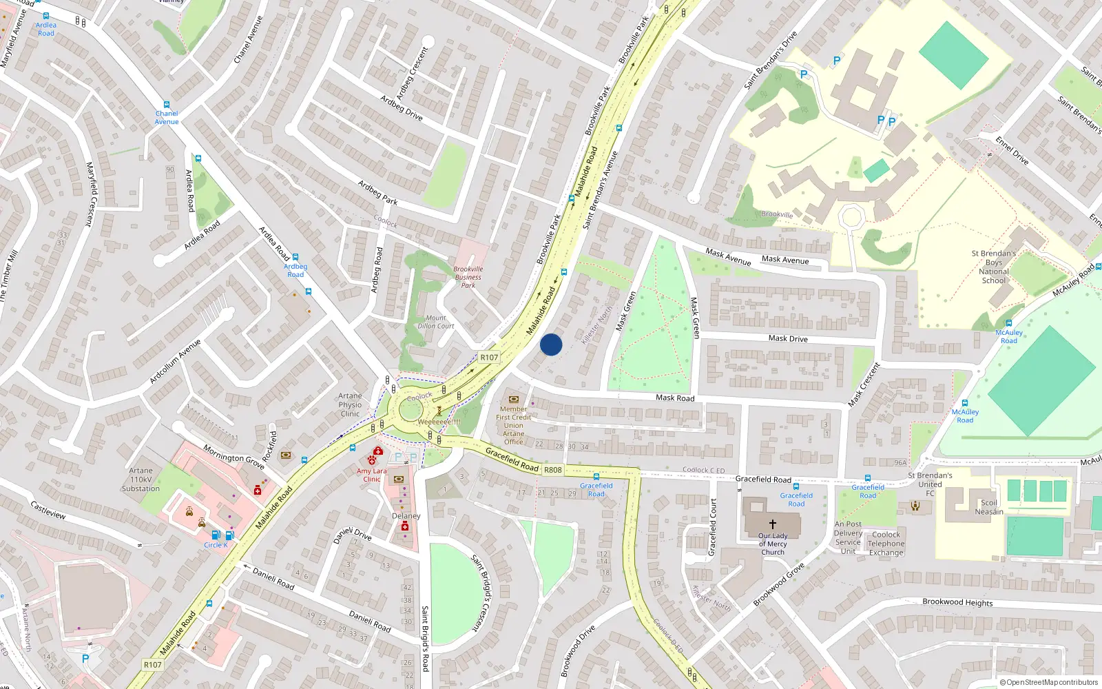 Overhead map showing the location of 5 St Brendans Avenue, Artane, Dublin 5
