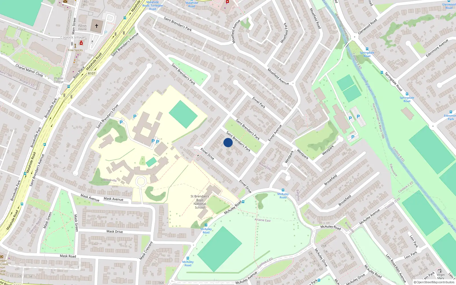 Overhead map showing the location of 5 St. Brendans Park, Coolock, Dublin 5