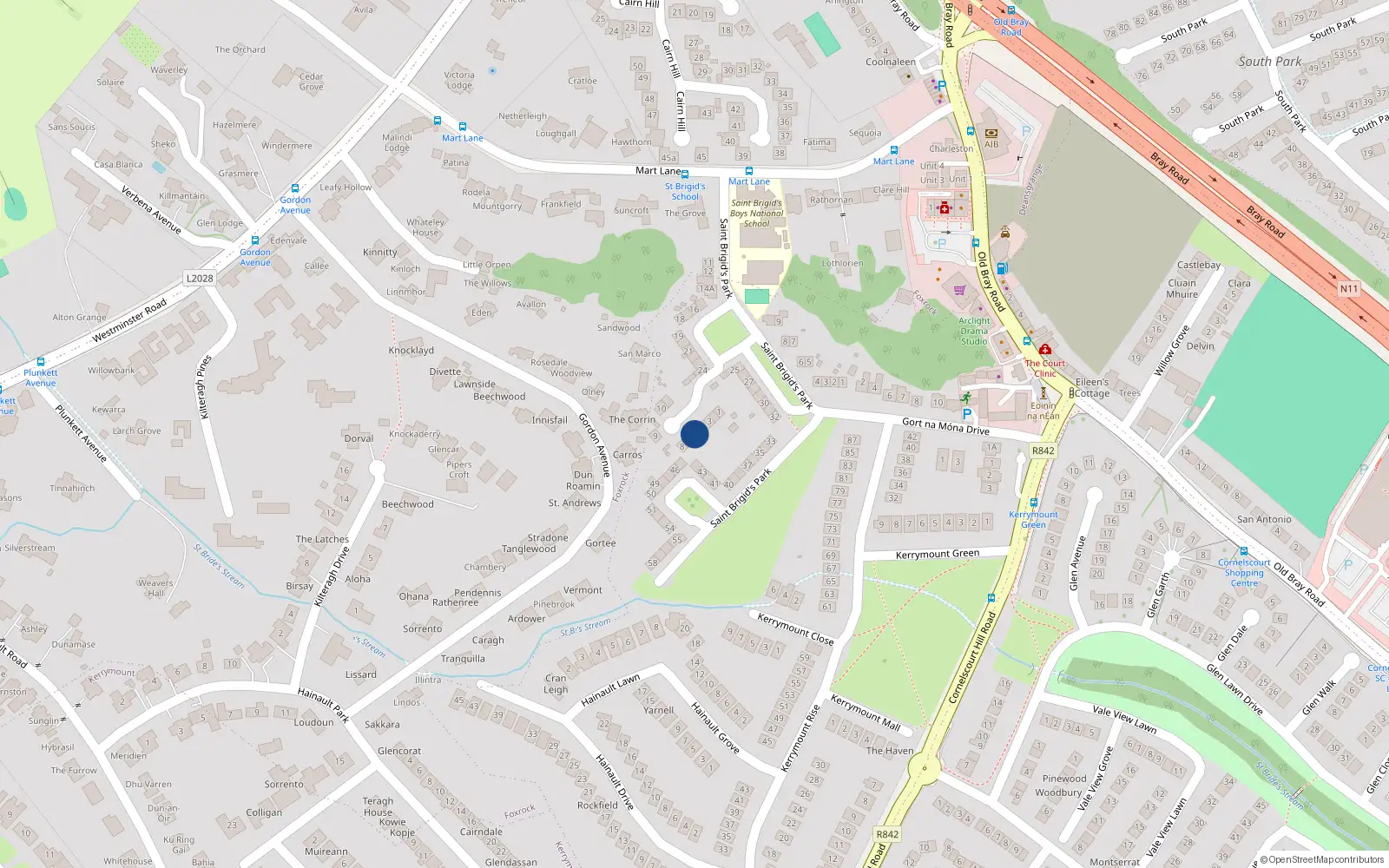 Overhead map showing the location of 5 St Brigids Close, Foxrock, Dublin