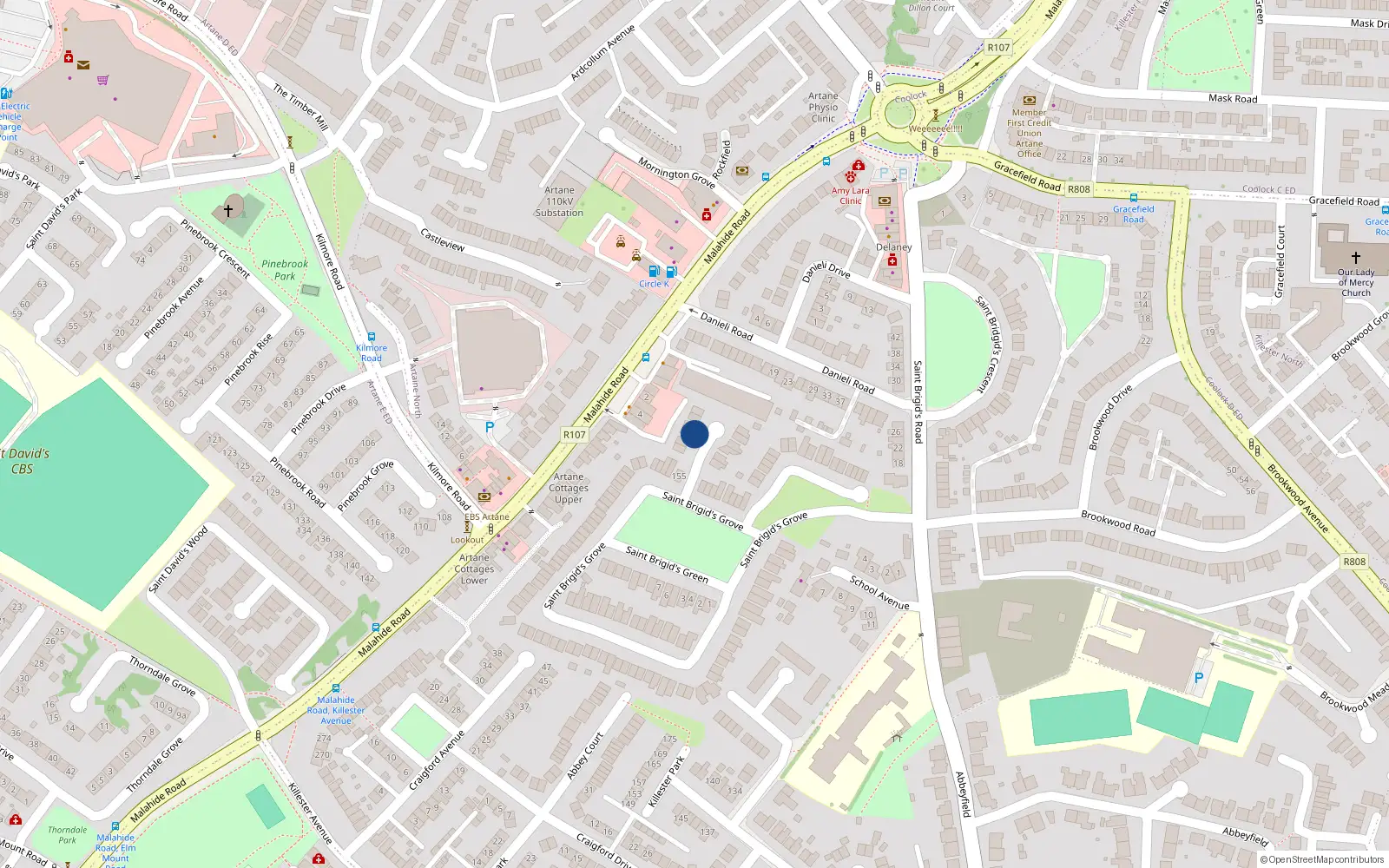 Overhead map showing the location of 5 Clós Naomh Bríd, Dublin 5