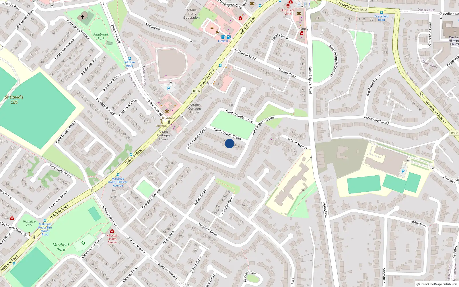 Overhead map showing the location of 5 St. Brigids Crescent, Artane, Dublin 5