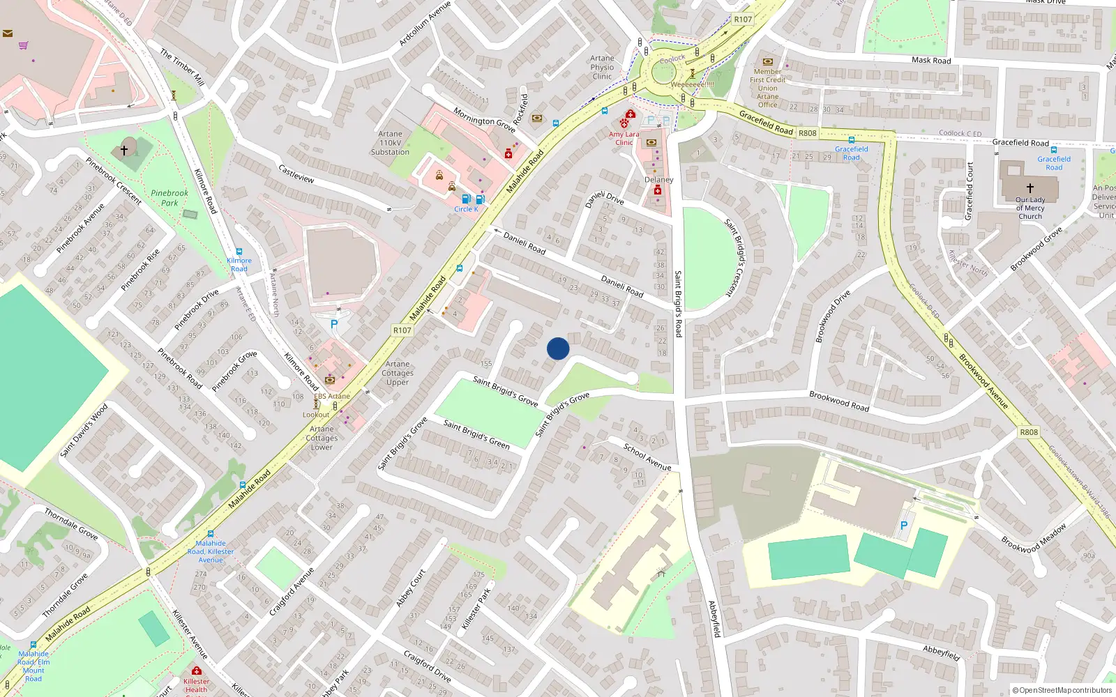 Overhead map showing the location of 5 St Brigids Lawn, Killester, Dublin 5