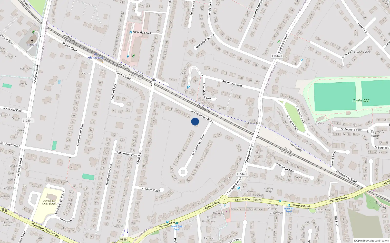 Overhead map showing the location of 5 St Catherines, Glenageary