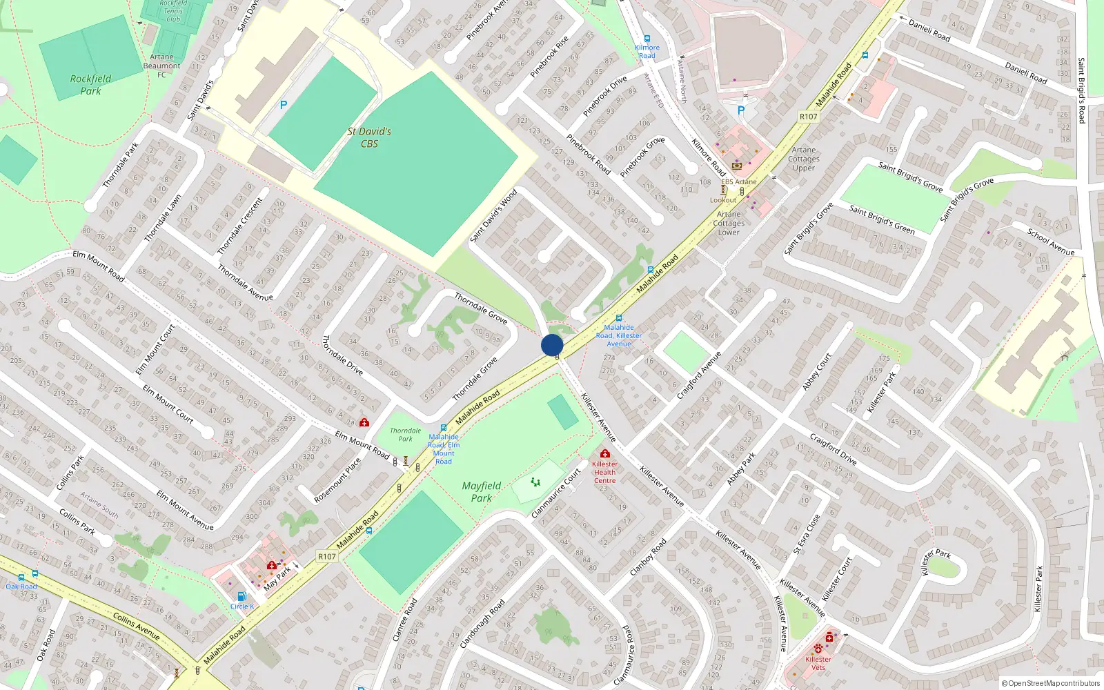 Overhead map showing the location of 5 Saint David's Wood, Dublin