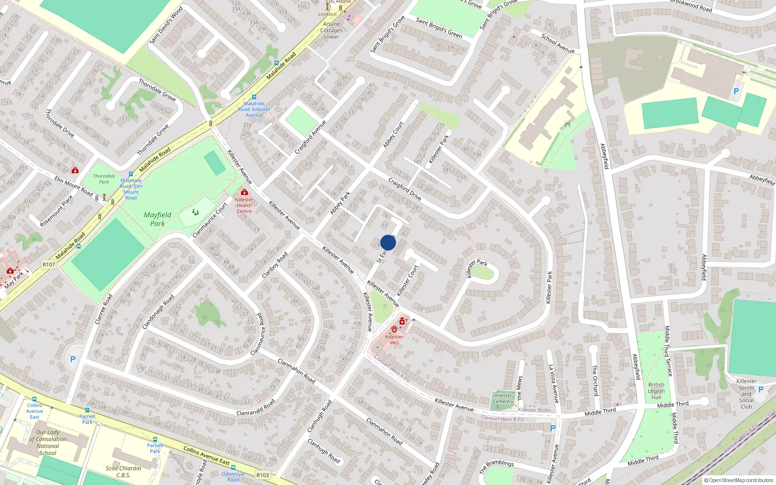 Overhead map showing the location of 5 St Esra Close, Killester Avenue, Dublin 5