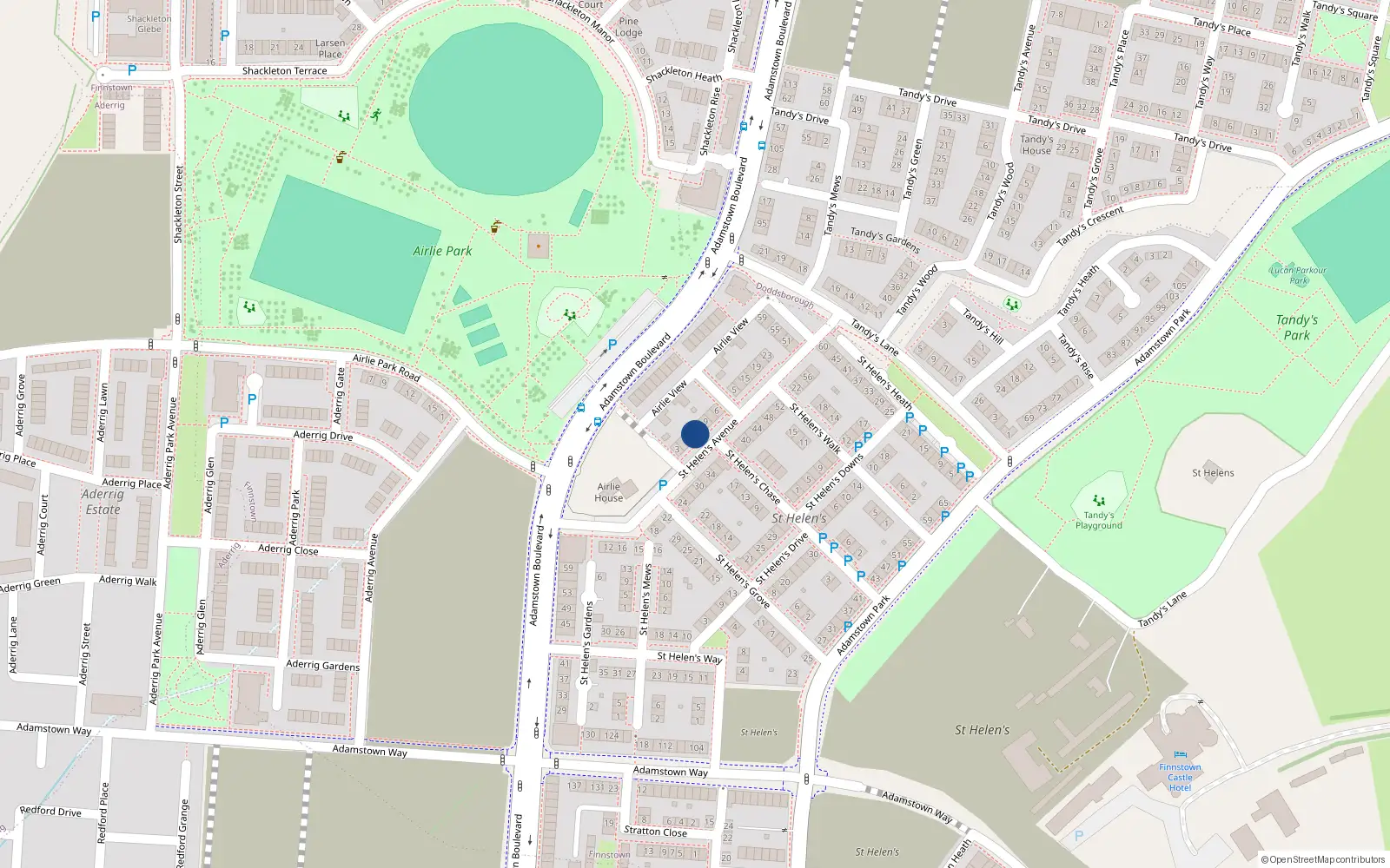 Overhead map showing the location of 5 Saint Helen's Avenue, Lucan