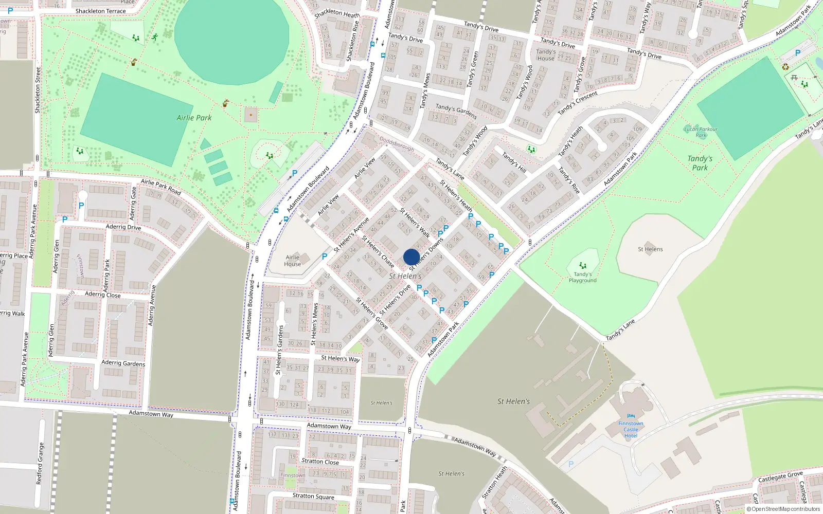 Overhead map showing the location of 5 Saint Helen's Downs, Lucan