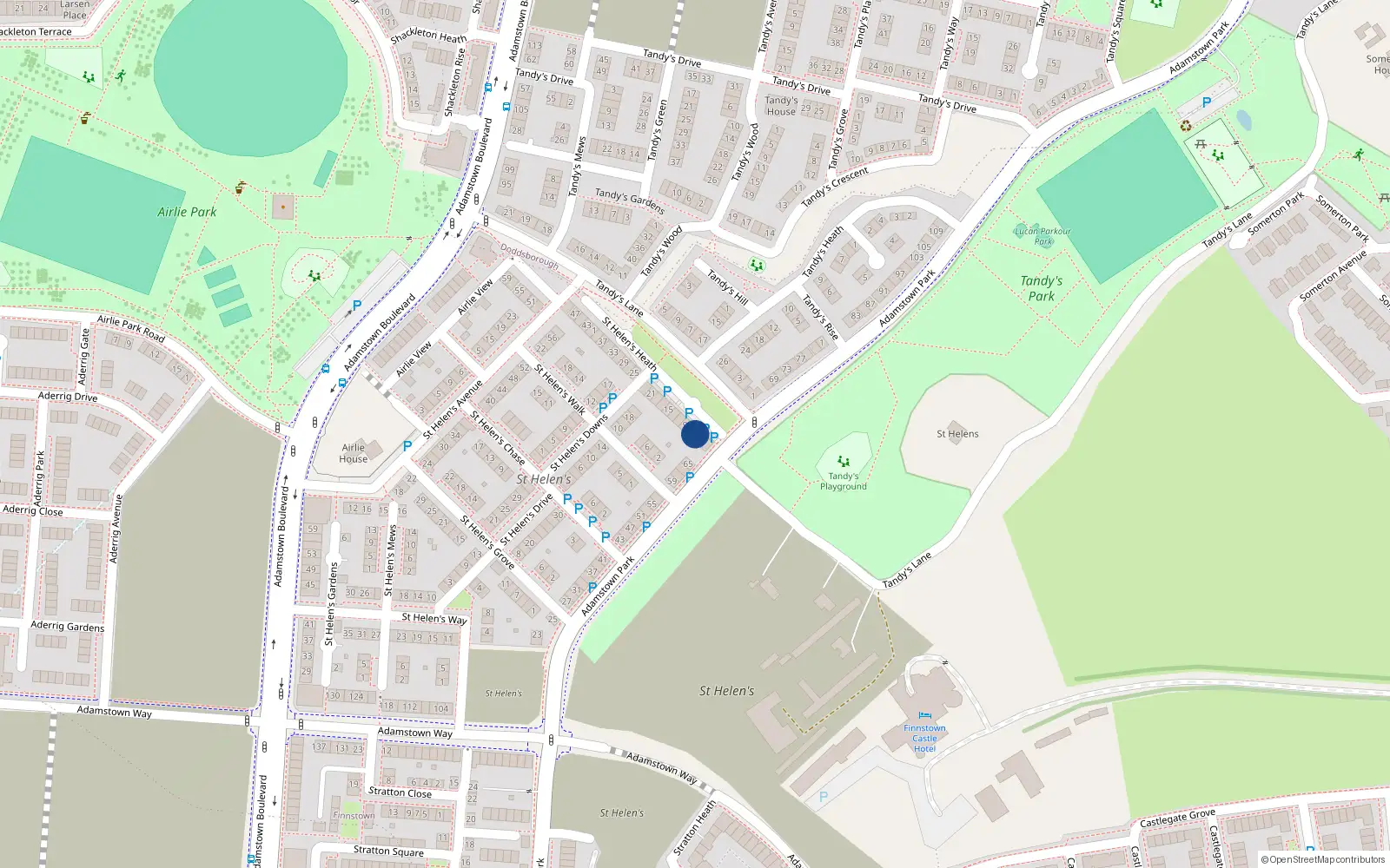 Overhead map showing the location of 5 St Helens Heath, Adamstown, Lucan