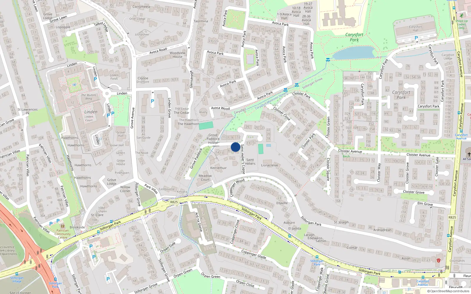 Overhead map showing the location of 5 St Heliers Copse, Stillorgan Park, Blackrock