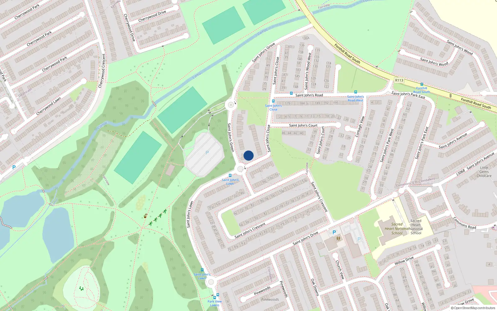 Overhead map showing the location of 5 St. Johns Avenue, Clondalkin, Dublin