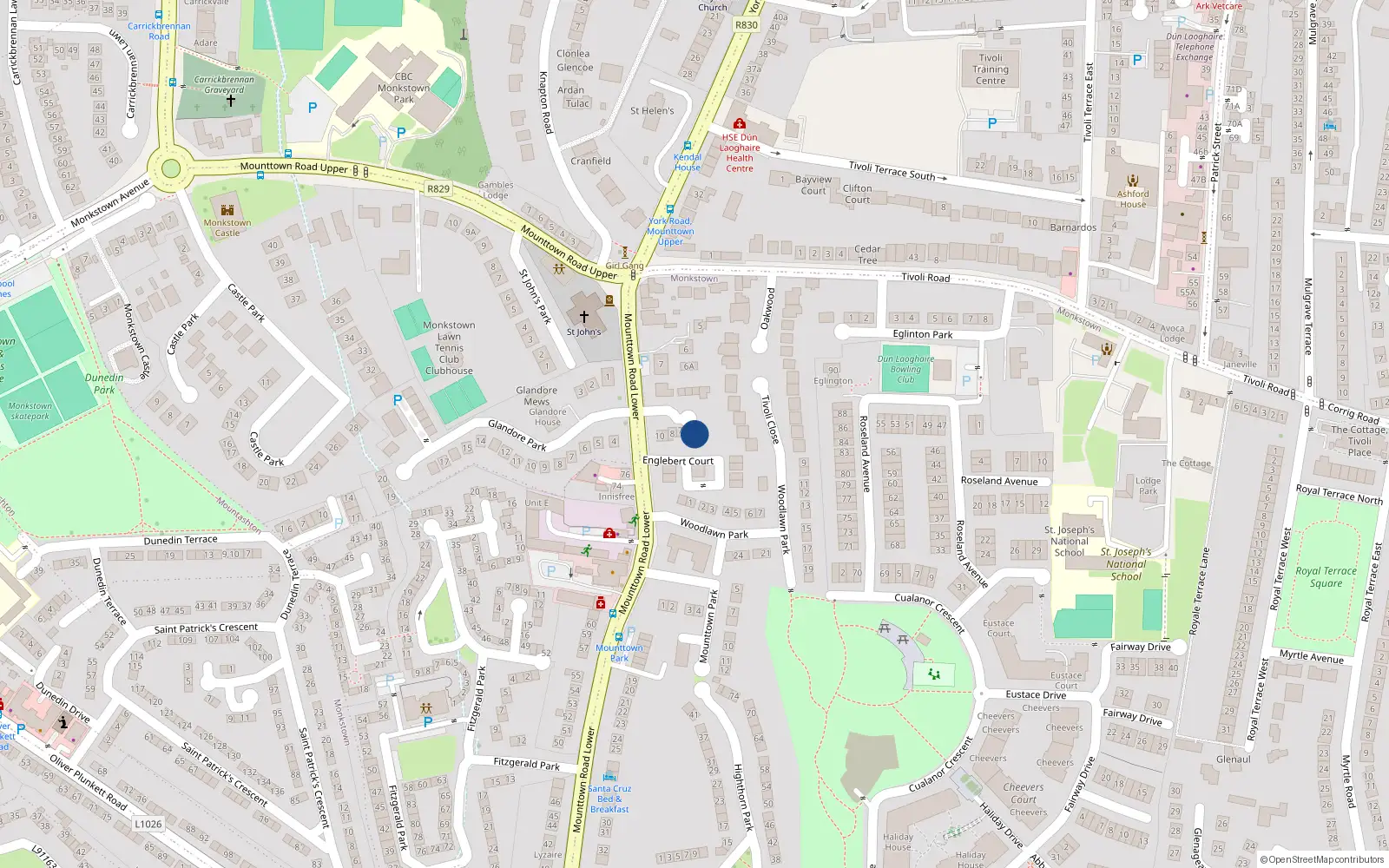 Overhead map showing the location of 5 St Johns Close, Mounttown, Dun Laoghaire